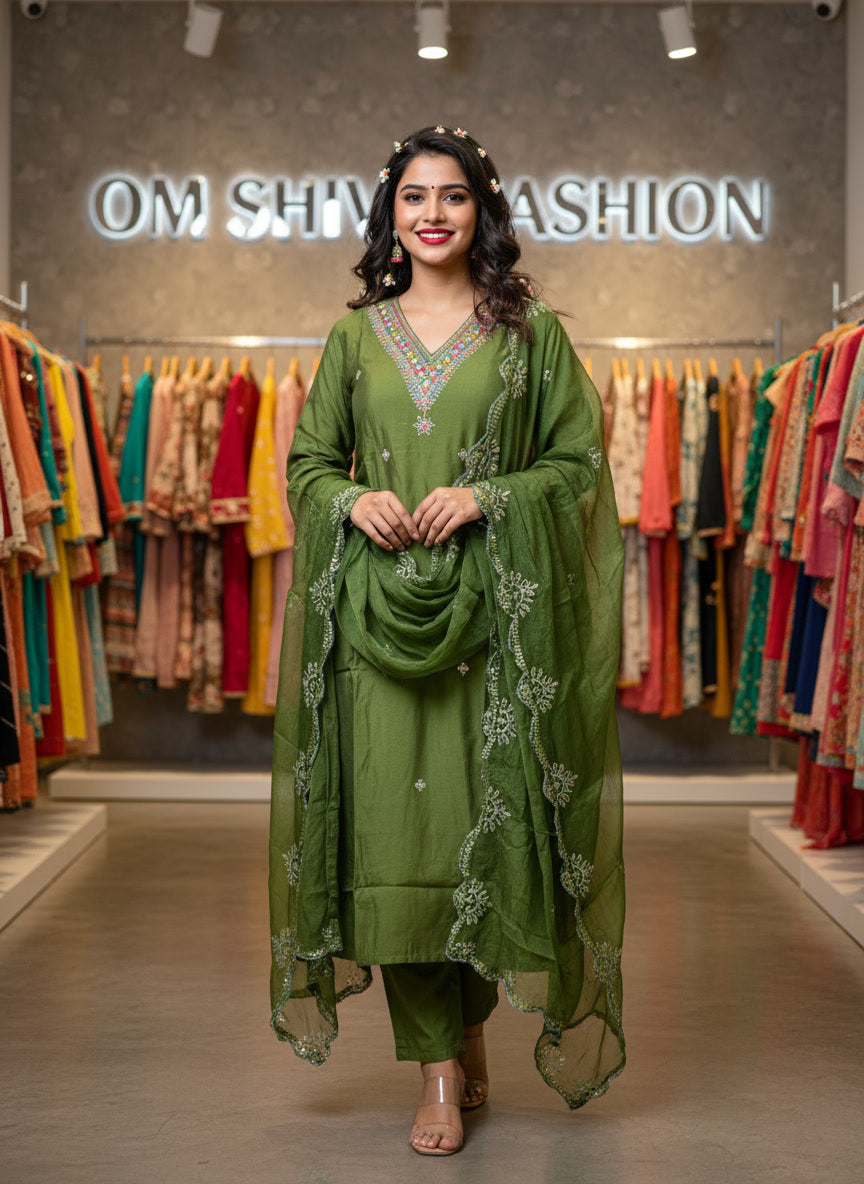 3pcs set (roman silk with oregnza duppata)