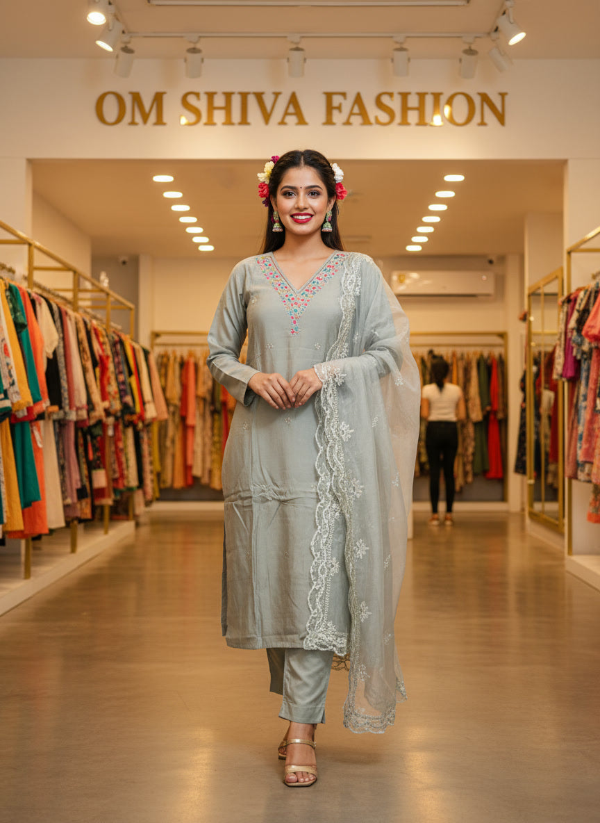 3pcs set (roman silk with oregnza duppata)