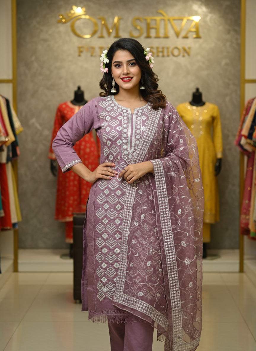 3 pcs set (rangoli fabric with duppata work)