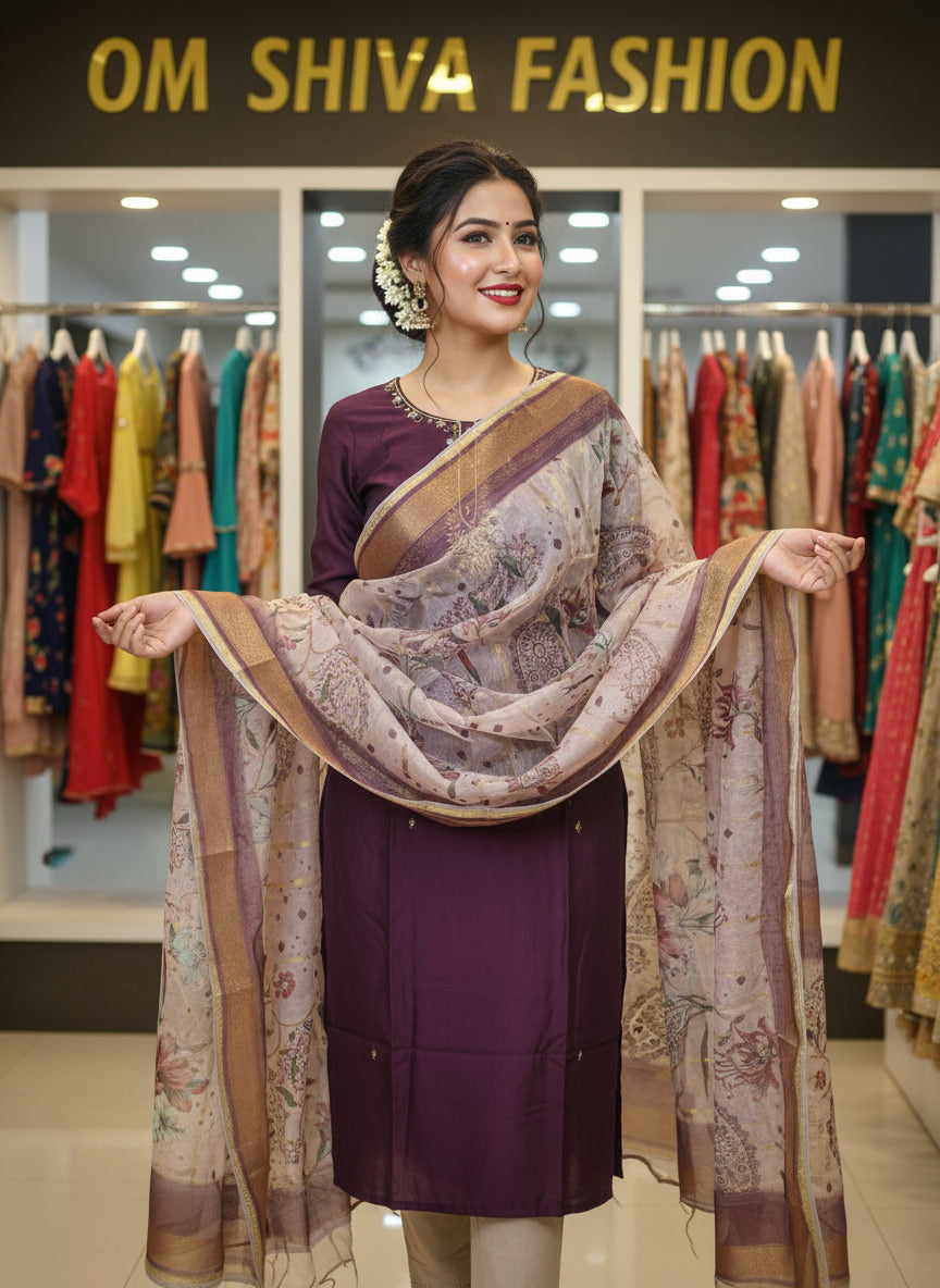 3pcs set (rangeela silk with digital duppata)