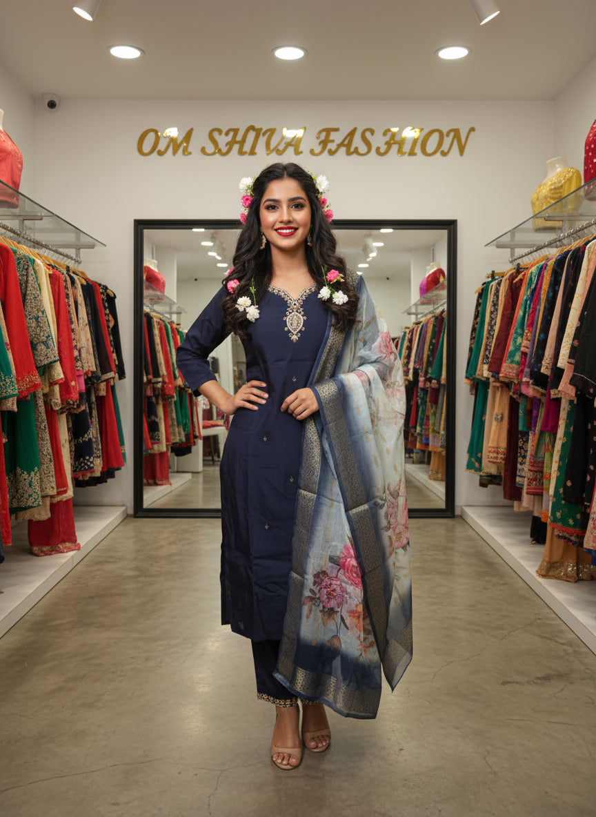 3pcs (roman silk with digital duppata)