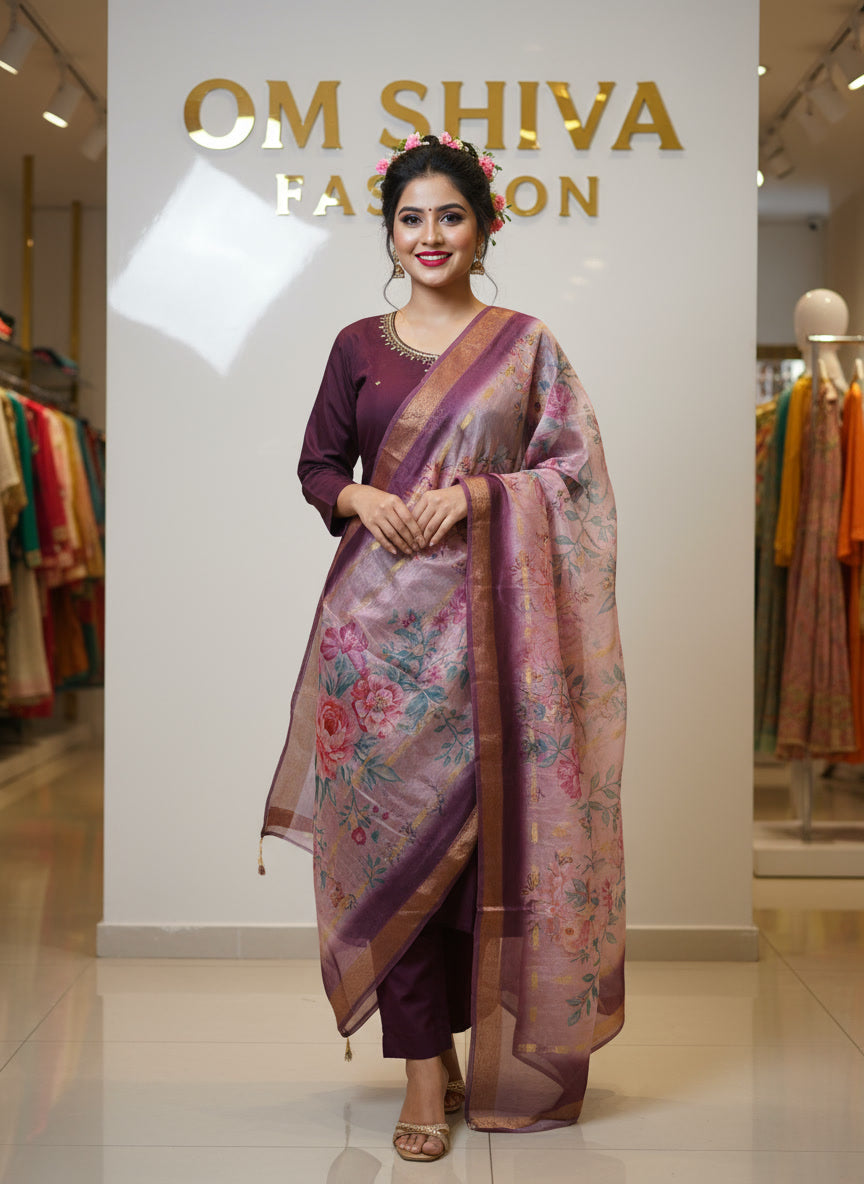 3pcs set (roman silk with digital duppata)