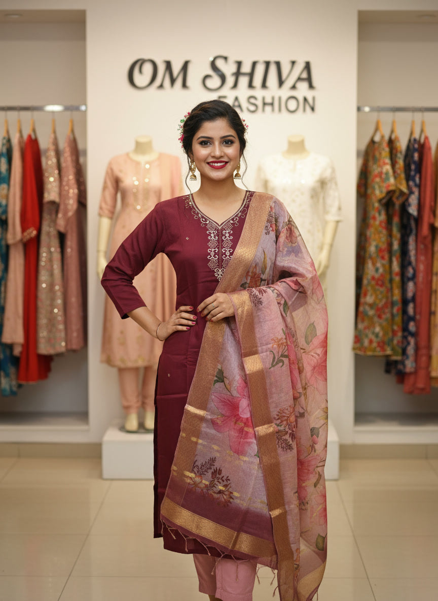 3pcs set (roman silk with digital duppata)