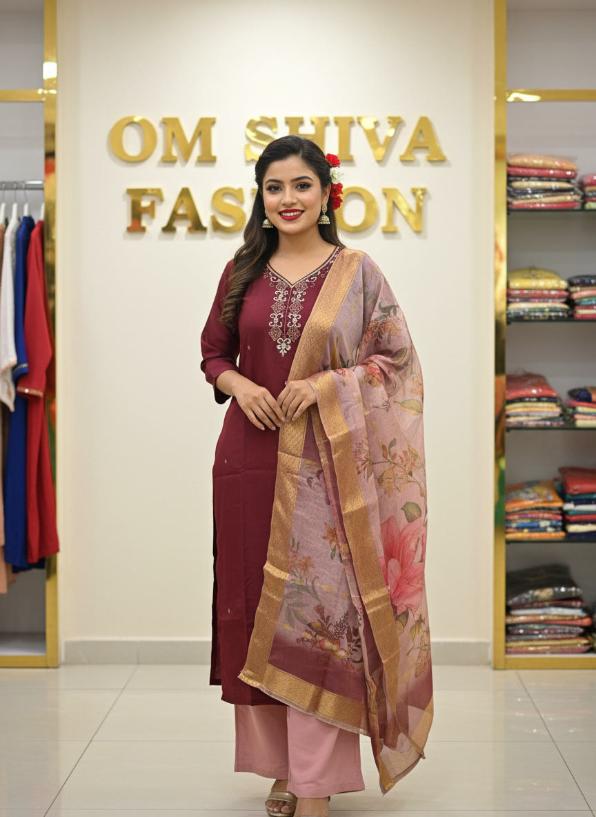 3pcs set (roman silk with digital duppata)