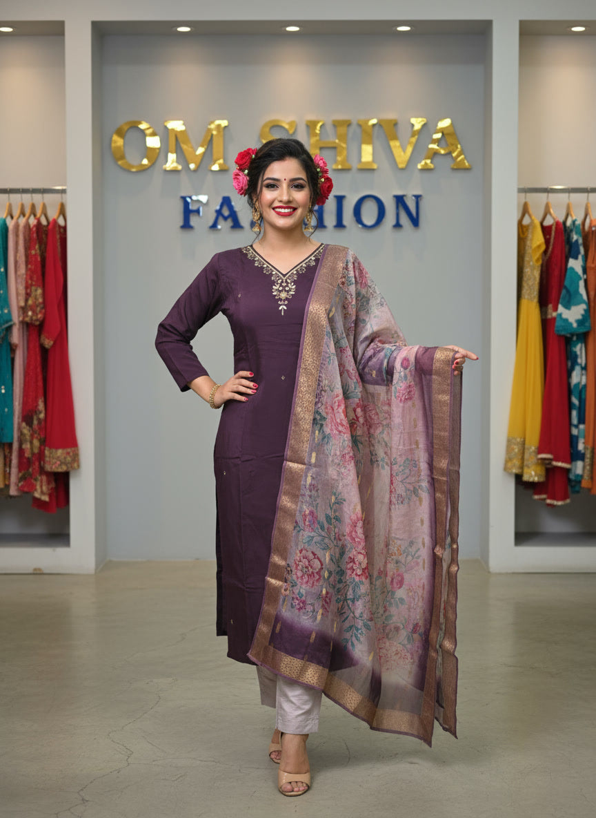 3pcs (roman silk with digital duppata)