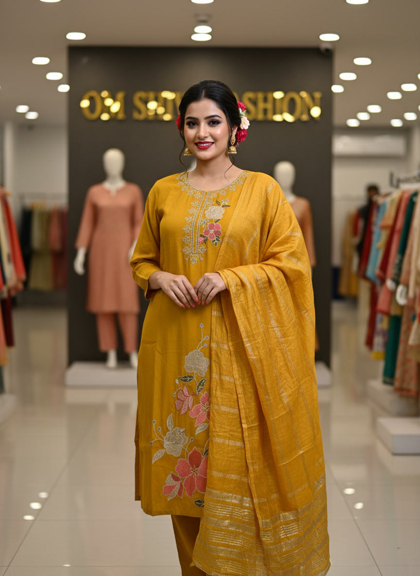 3 pcs set (roman fabric with work duppata)