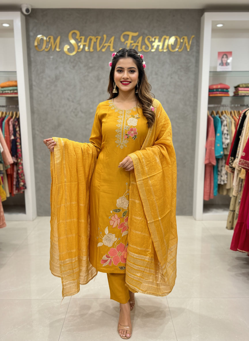 3 pcs set (roman fabric with work duppata)