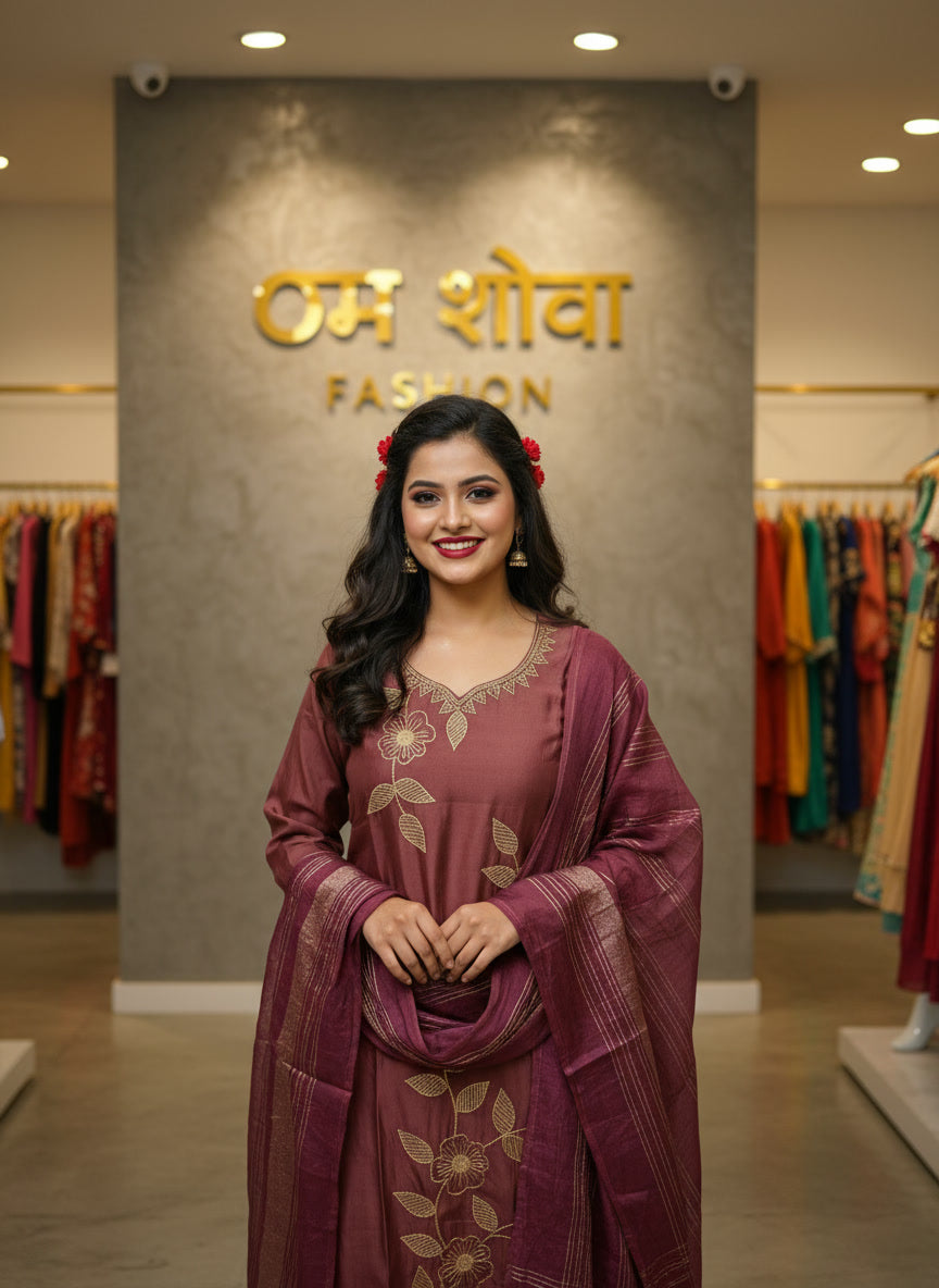 3pcs set (roman fabric with work duppata)