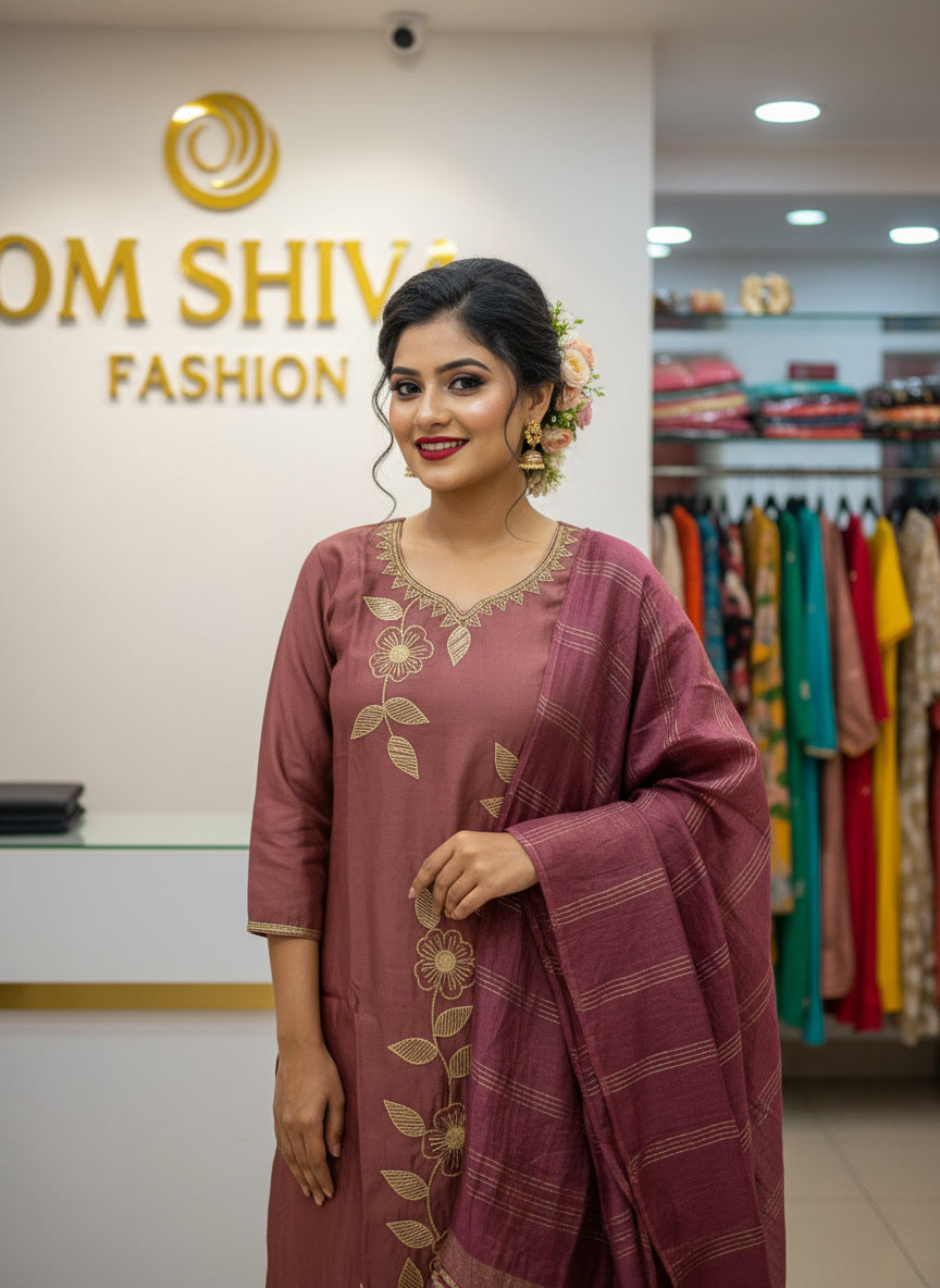 3pcs set (roman fabric with work duppata)