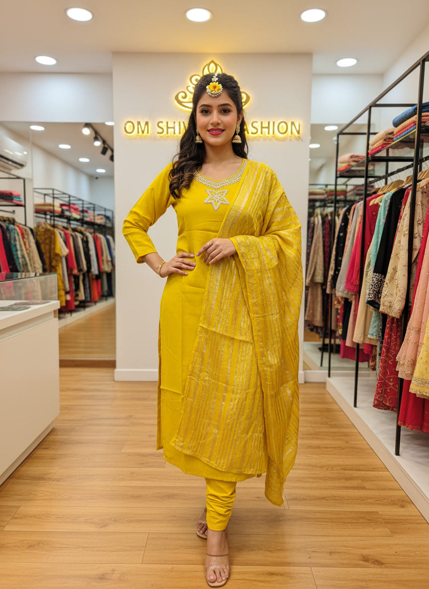 3pcs set (roman fabric with work duppata)