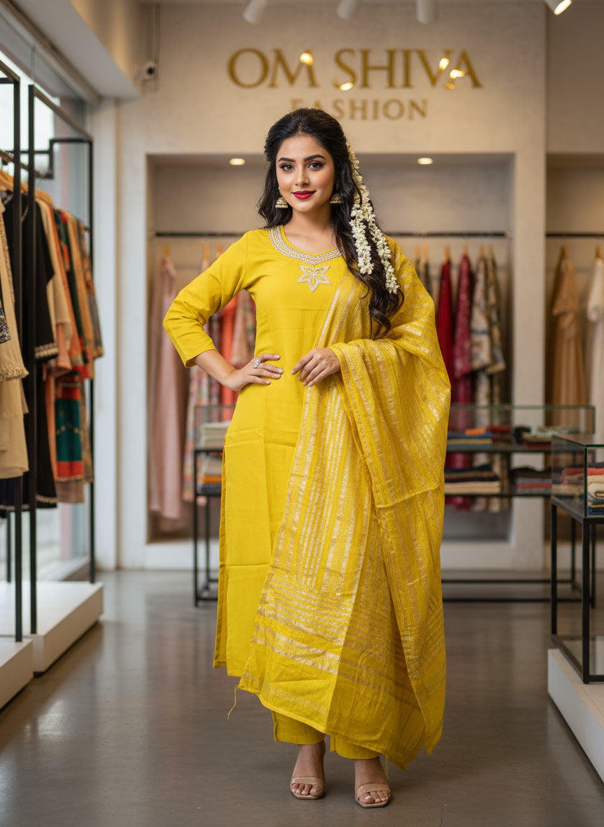 3pcs set (roman fabric with work duppata)