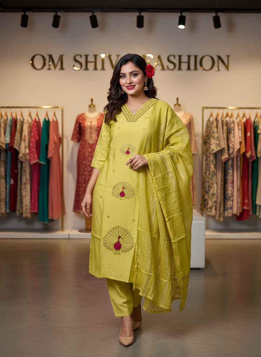 3pcs set (roman fabric with work duppata)