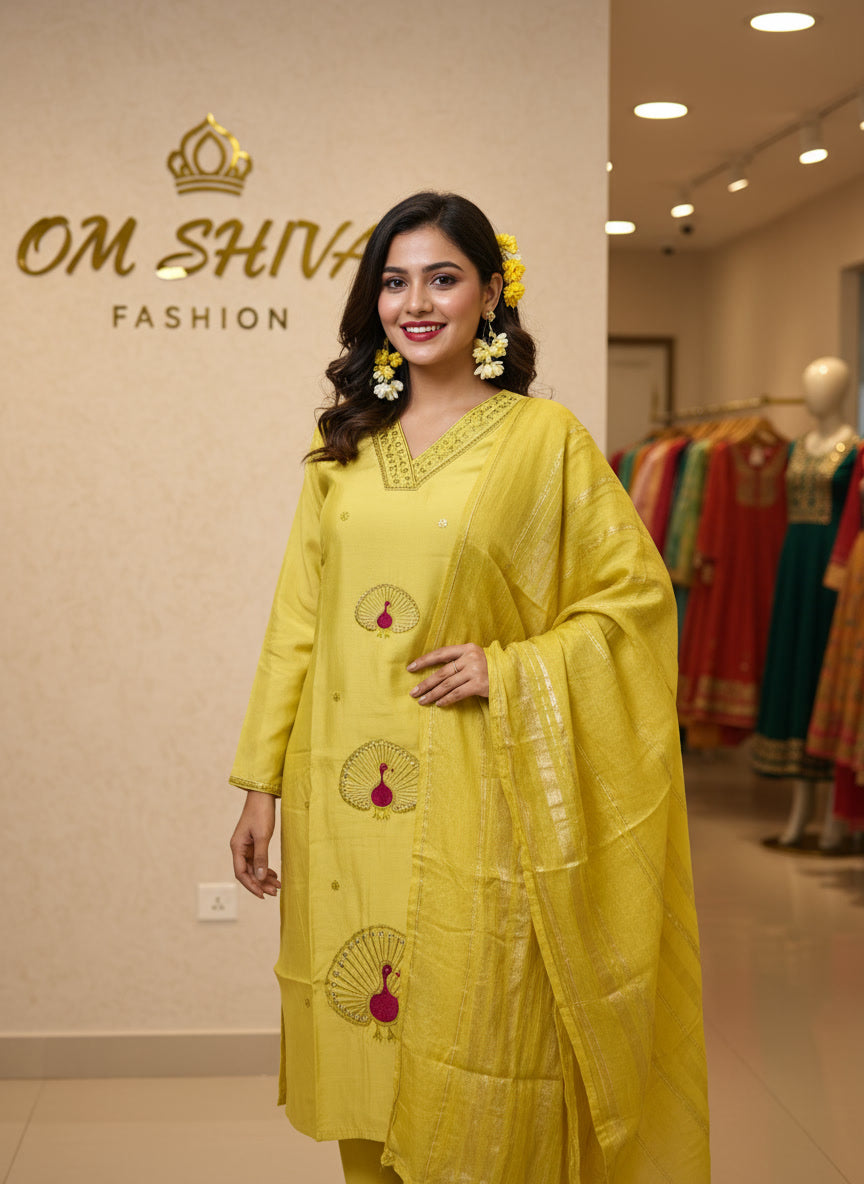 3pcs set (roman fabric with work duppata)