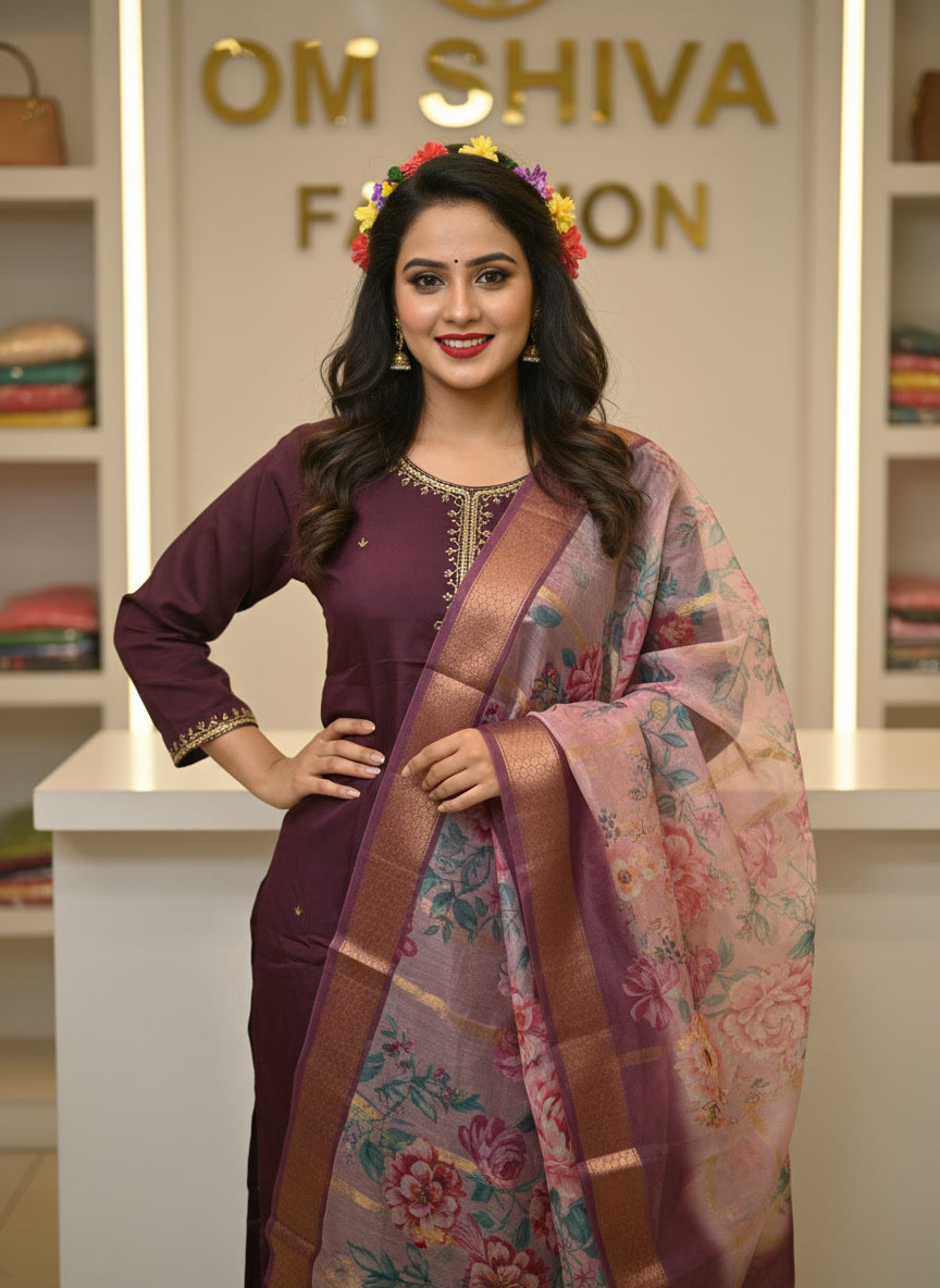 3pcs set (roman silk with digital duppata)