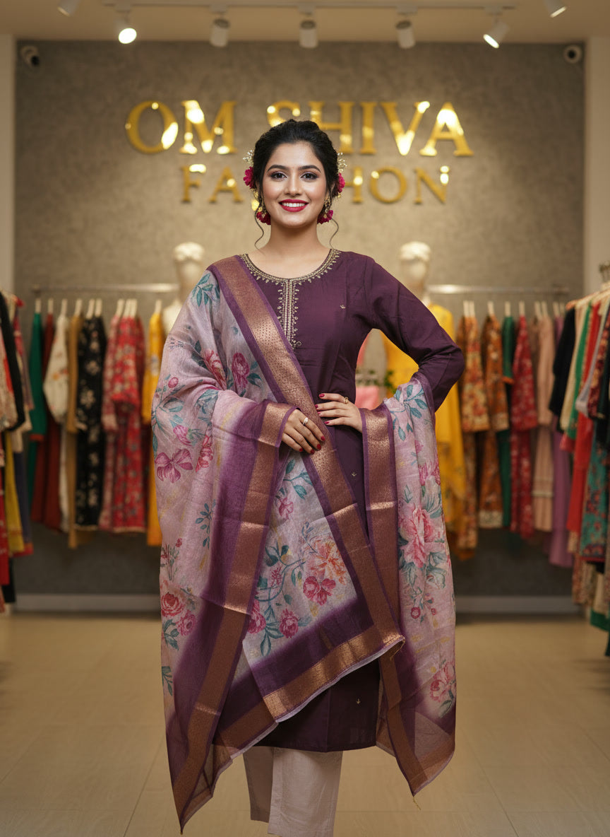 3pcs set (roman silk with digital duppata)