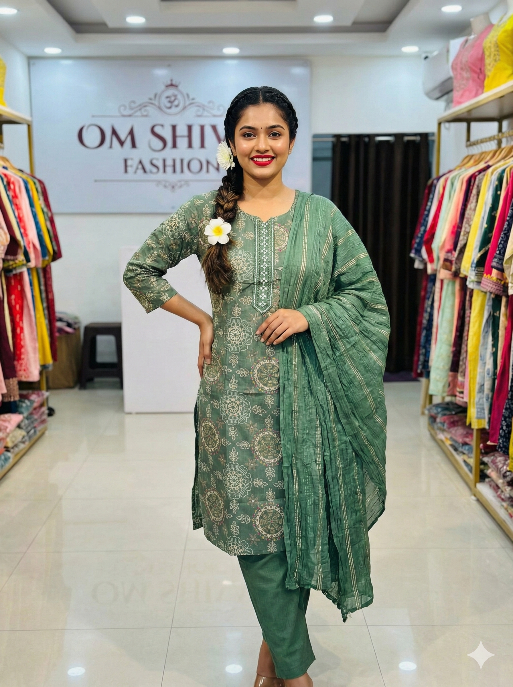 3pcs set(vertican fabric with discharged print)