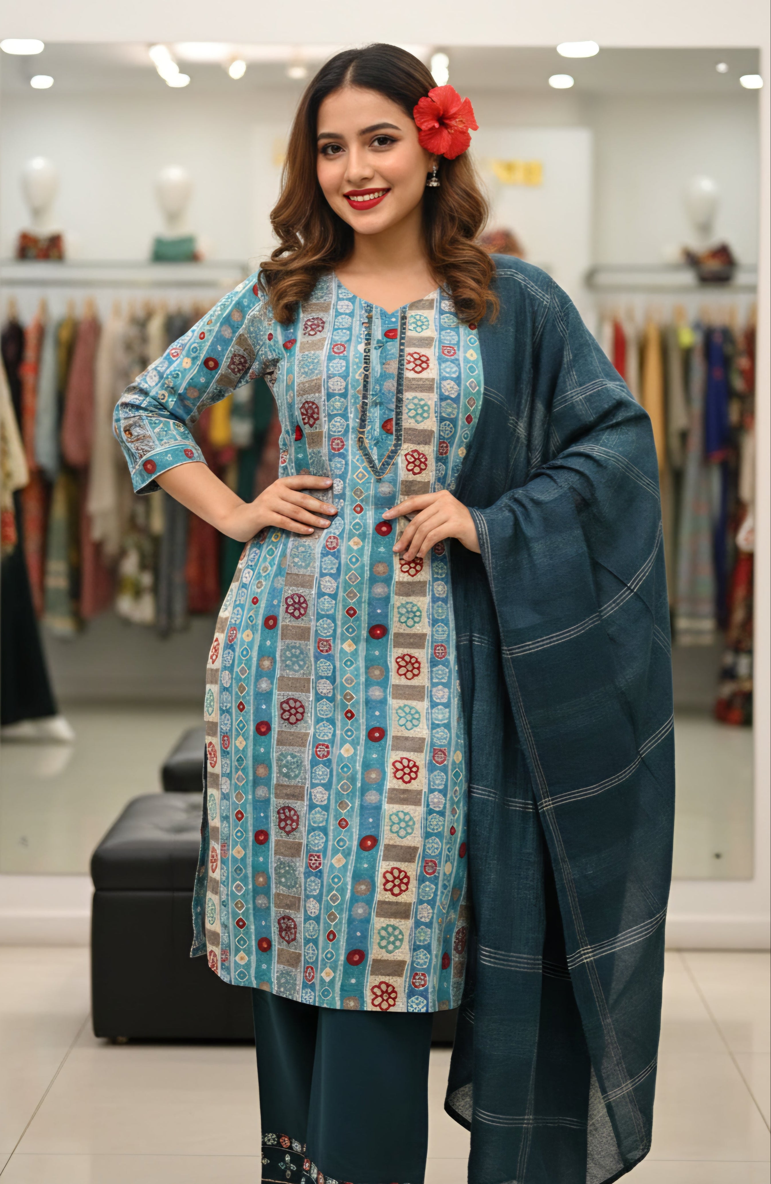 3 pcs set(rayon fabric foil print with manual work)