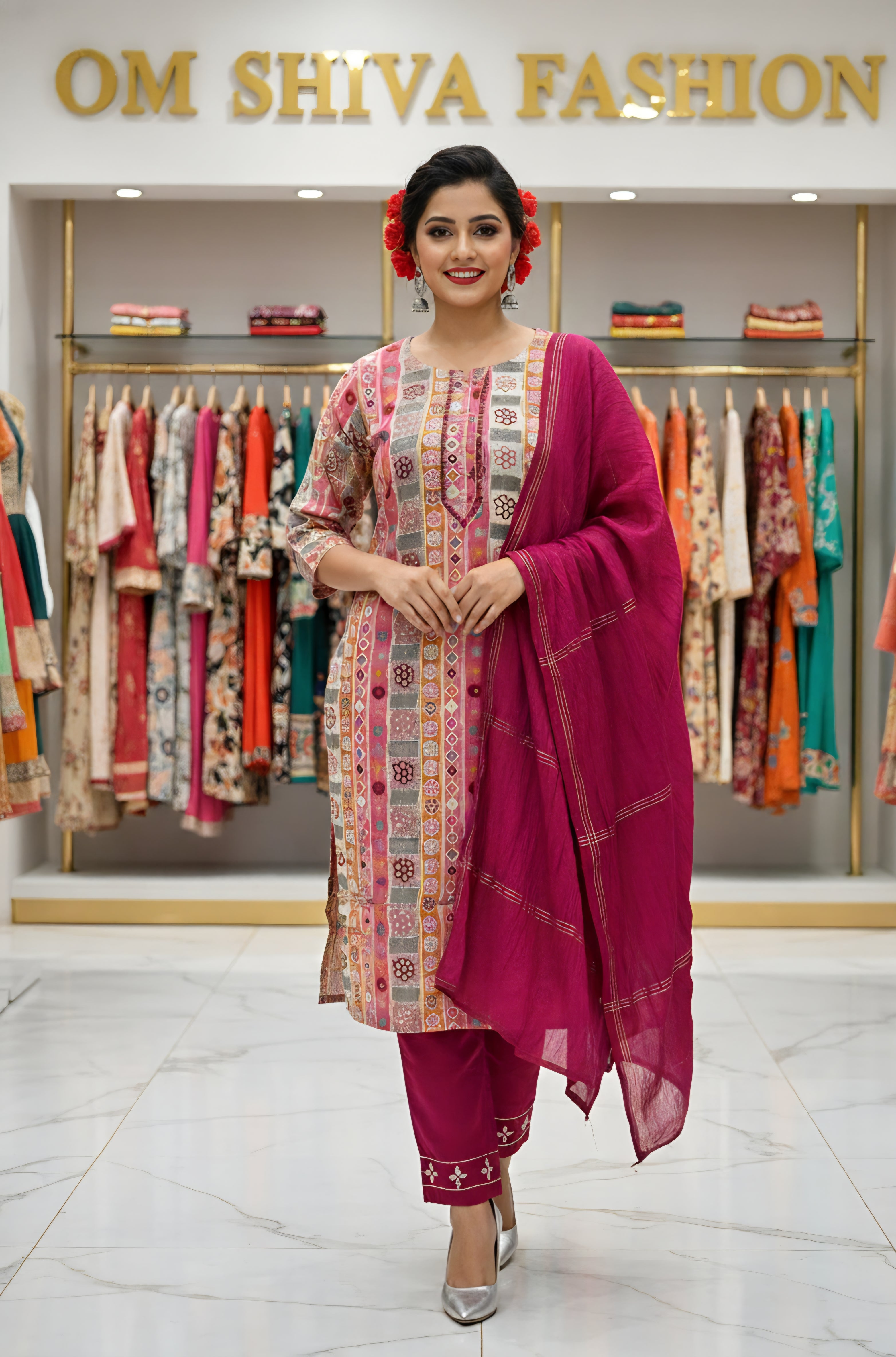 3 pcs set(rayon fabric foil print with manual work)