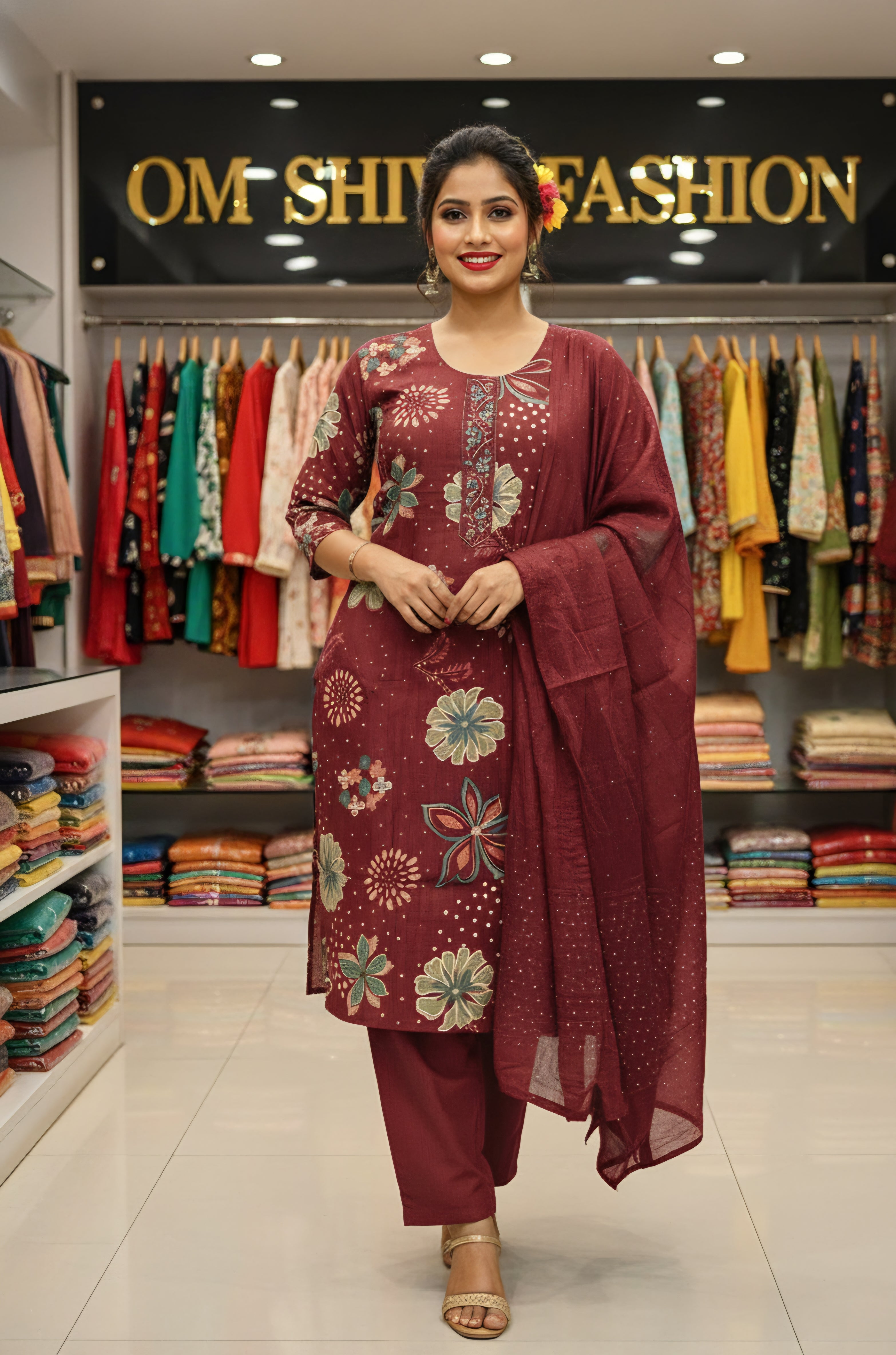 3pcs set(vertican fabric with discharge print)