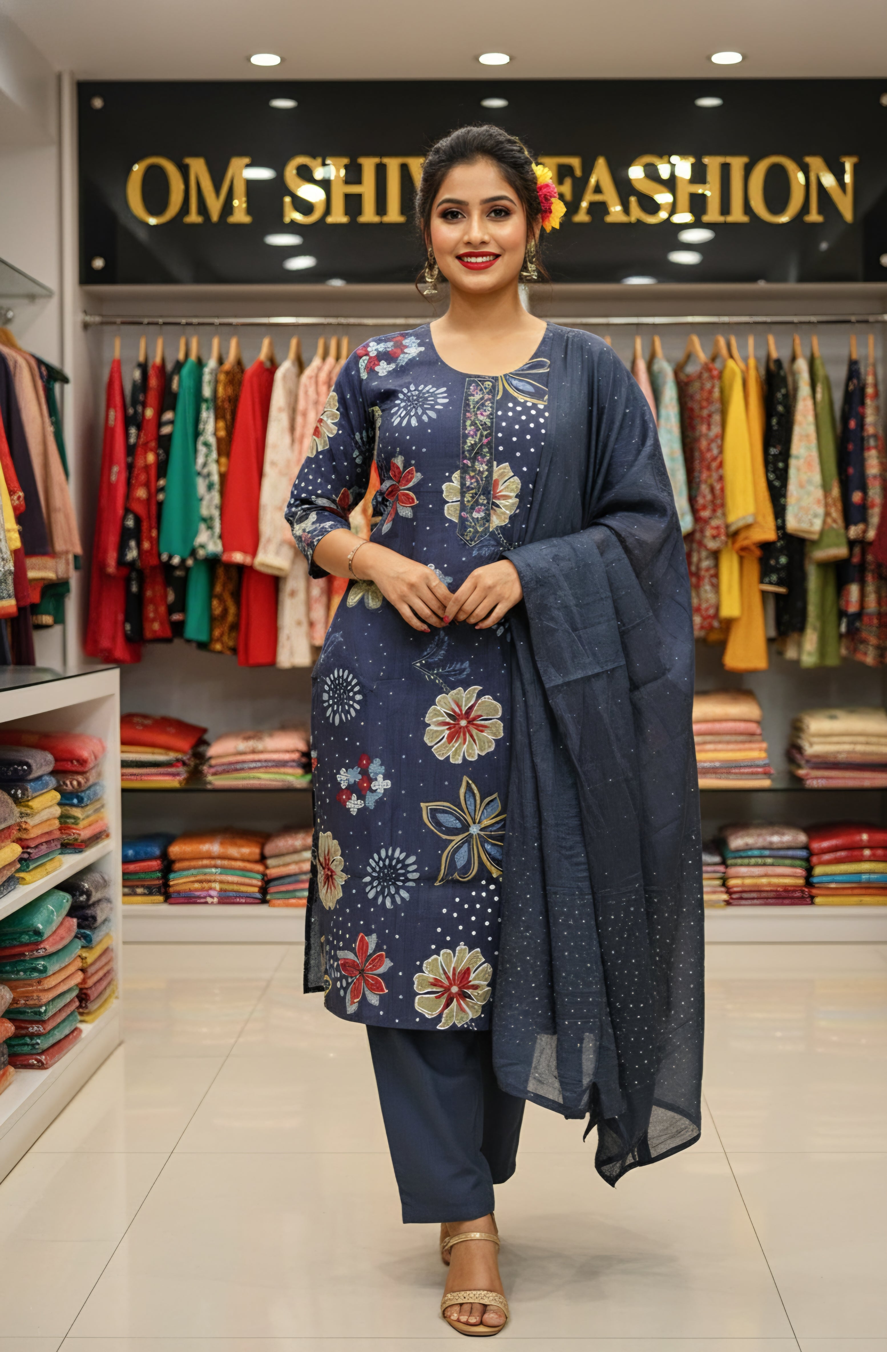 3pcs set(vertican fabric with discharge print)