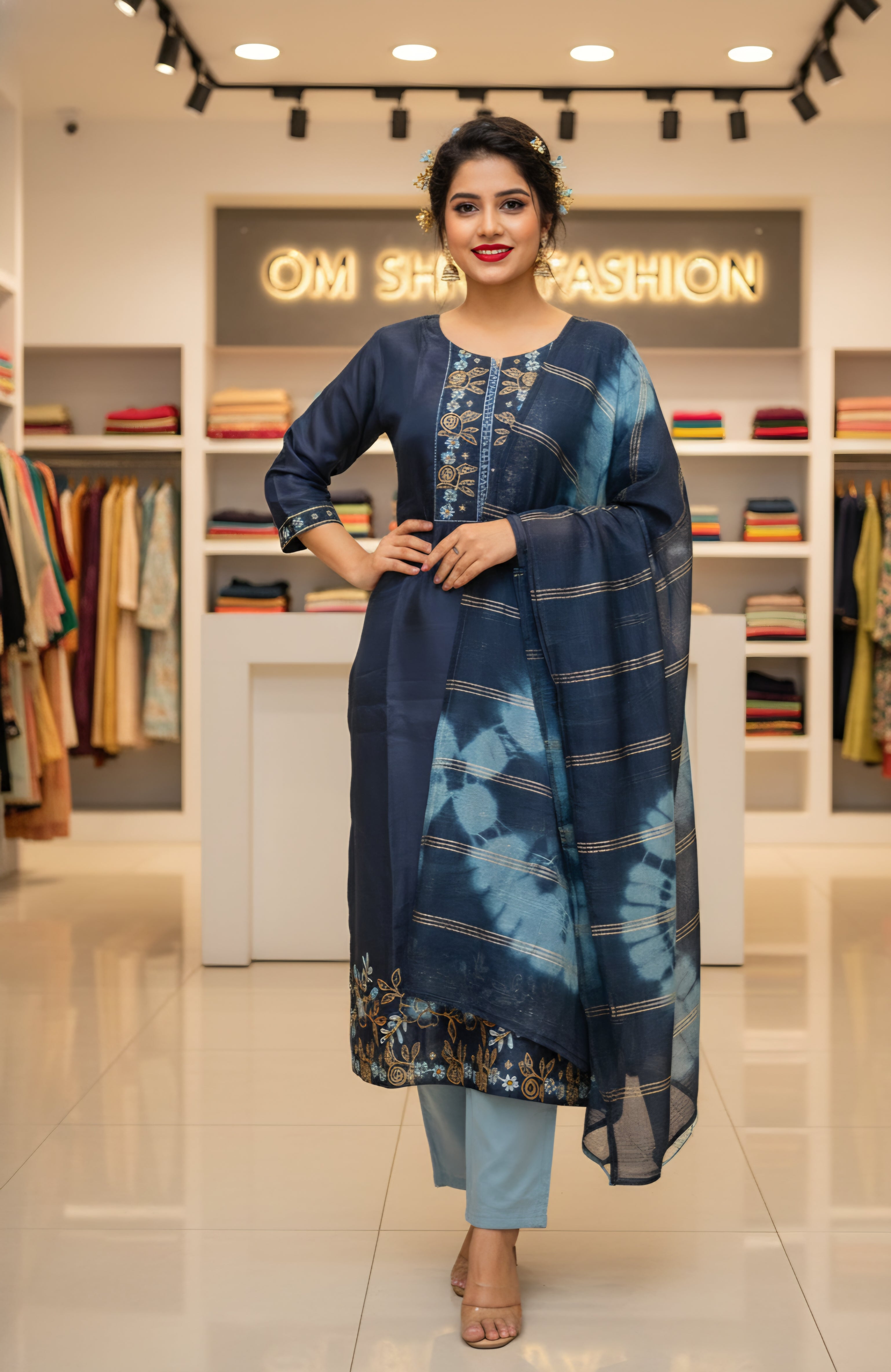 3Pcs set(glass silk, roman fabric pant)