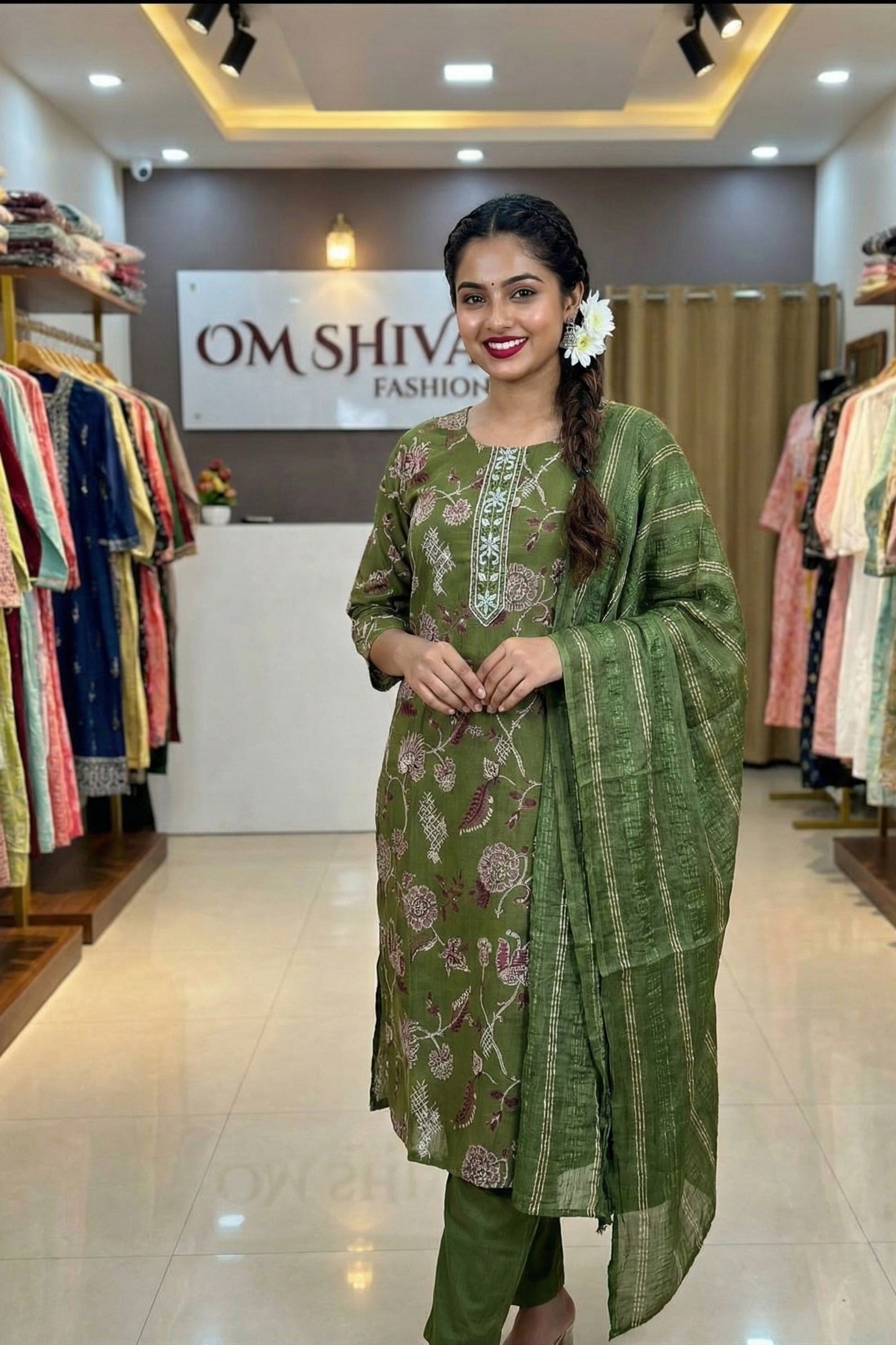 3pcs set (vertican fabric with discharge print)