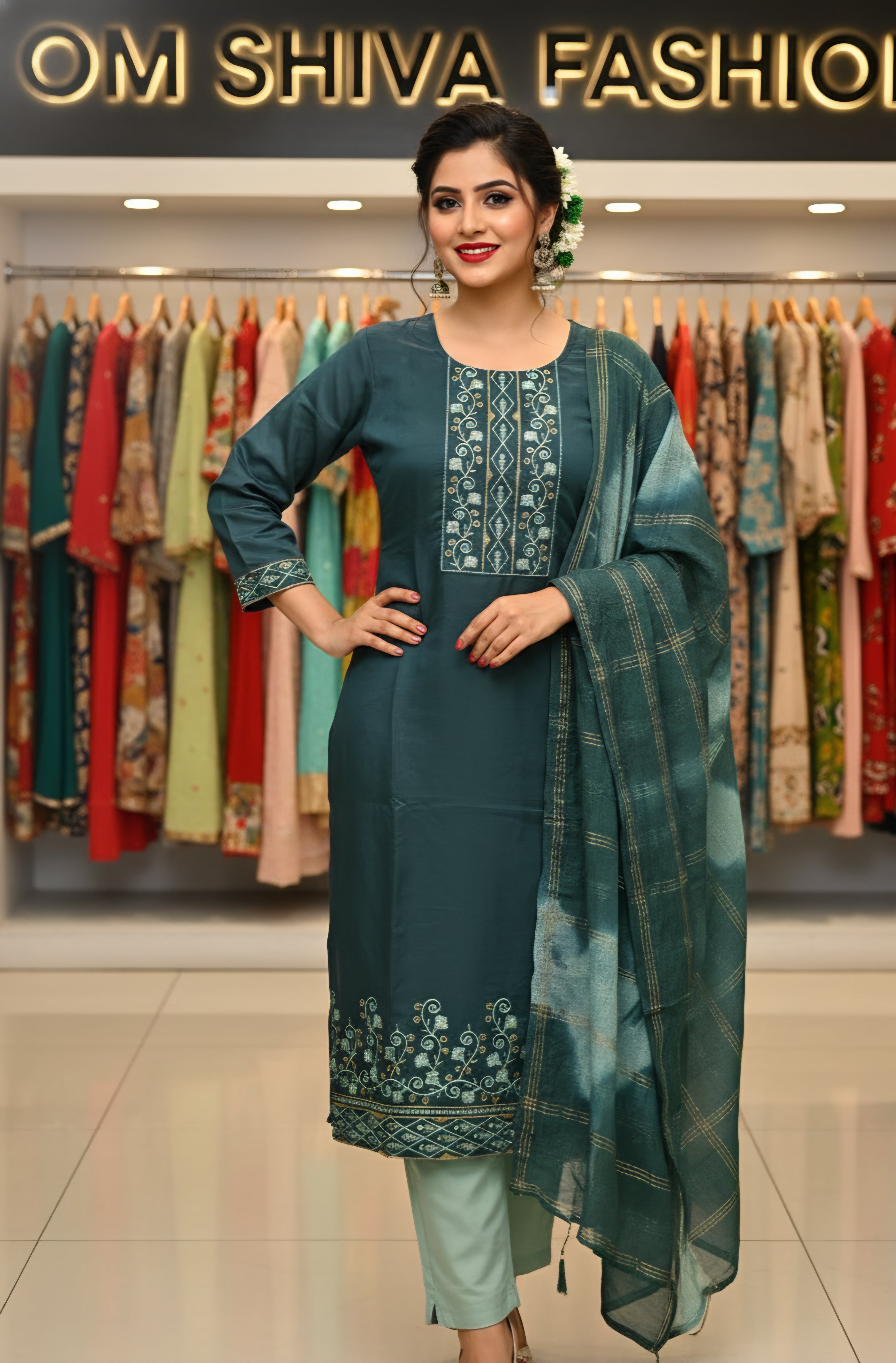 3pcs set(glass silk, Roman fabric pant)