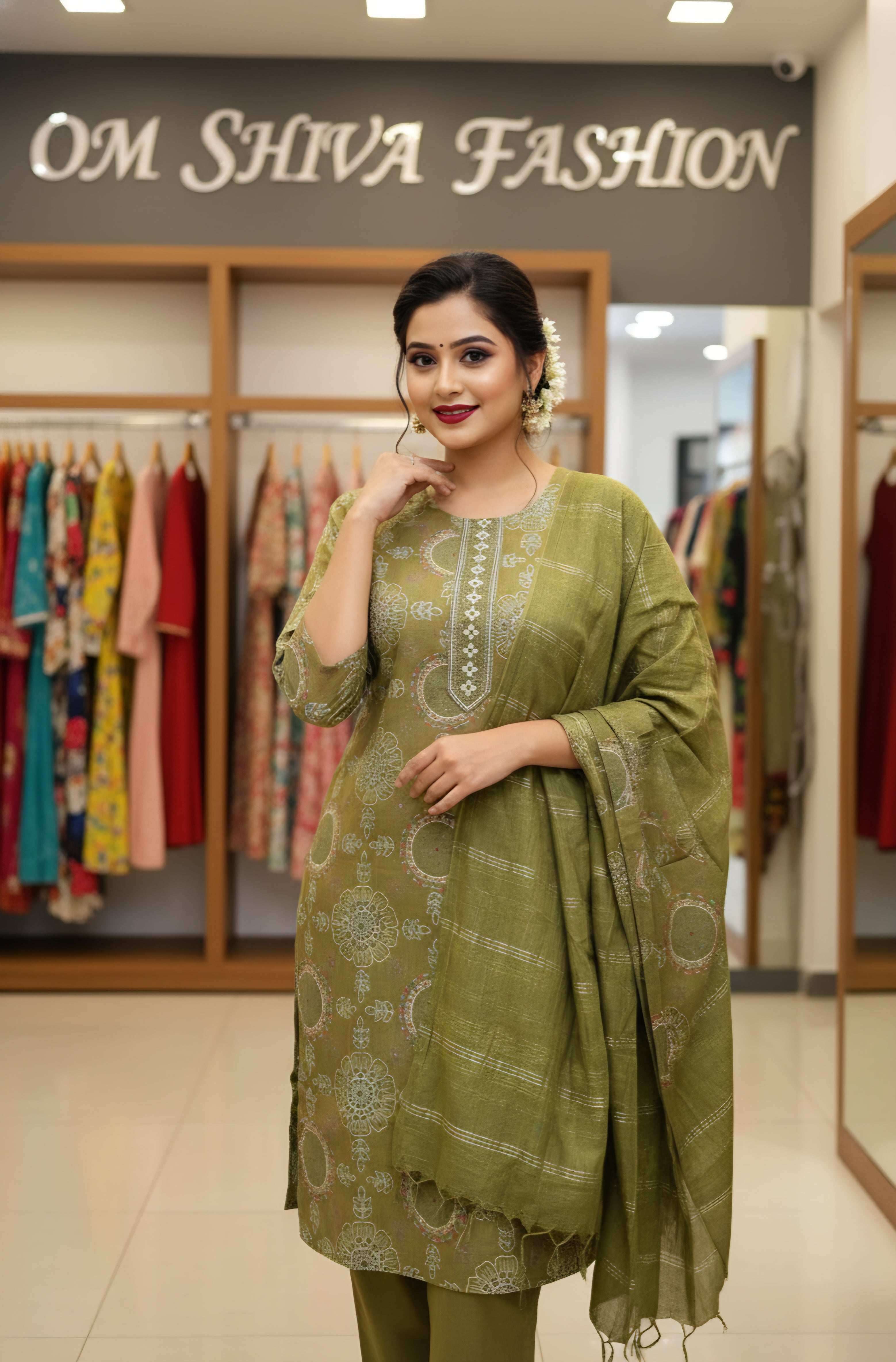 3pcs set(vertican fabric with discharged print)