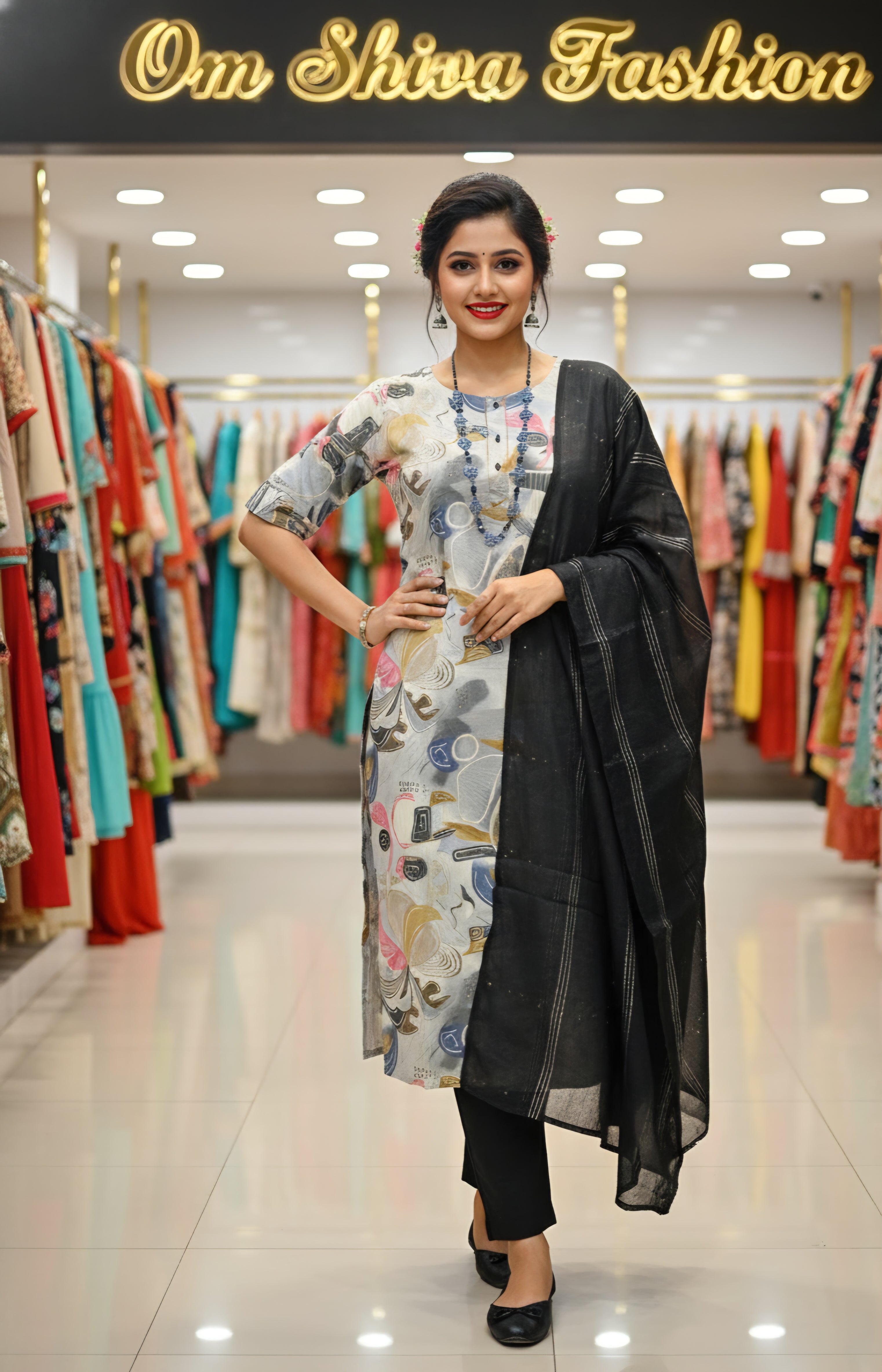 3 pcs set ( rayon fabric, foil print with manual work)